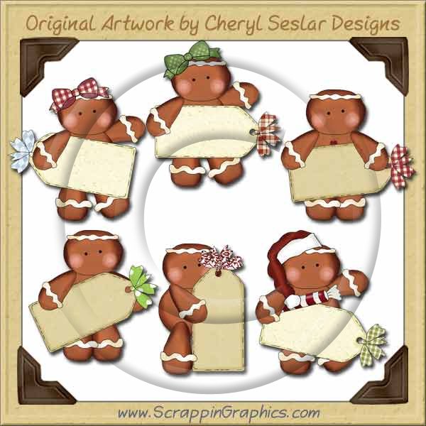 Gingerbread Christmas Tags Clip Art Download - Click Image to Close