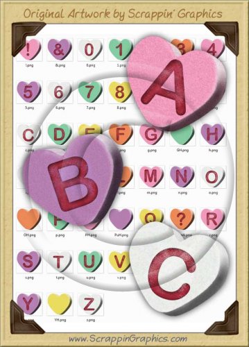 3D Conversation Hearts Letters & Numbers Clip Art Graphics