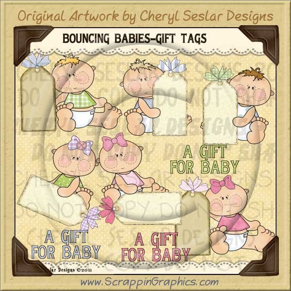 Bouncing Babies Gift Tags Limited Pro Clip Art Graphics - Click Image to Close