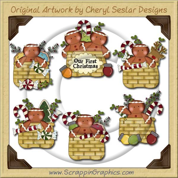 Gingerbread Christmas Baskets Clip Art Download - Click Image to Close