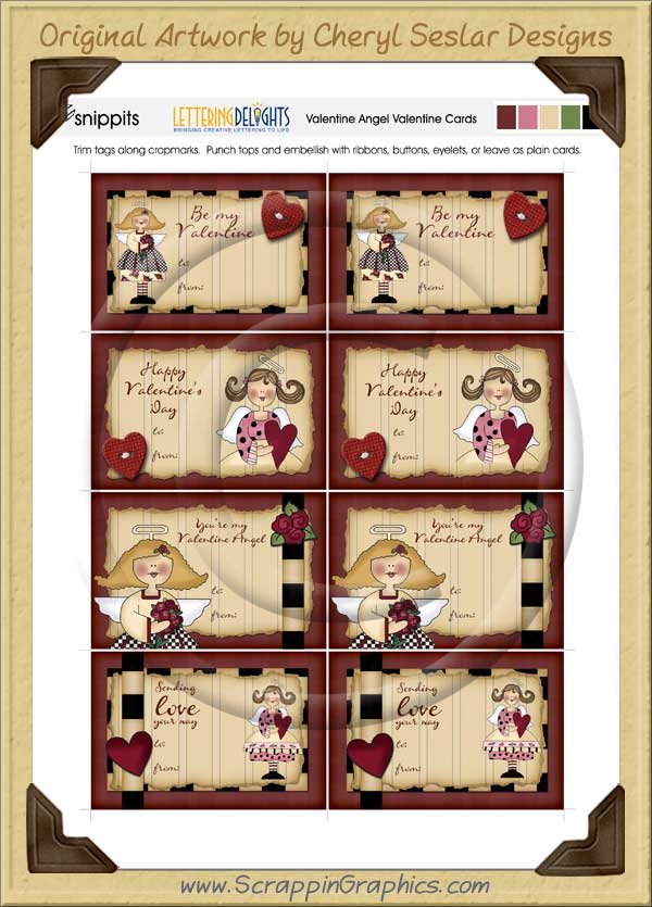 Valentine Angel Snippets Journaling Tags - Click Image to Close