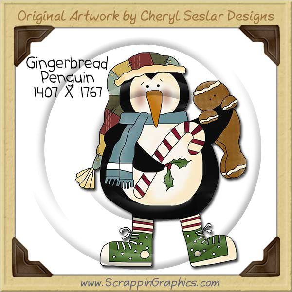 Gingerbread Penguin Single Clip Art Graphic Download - Click Image to Close
