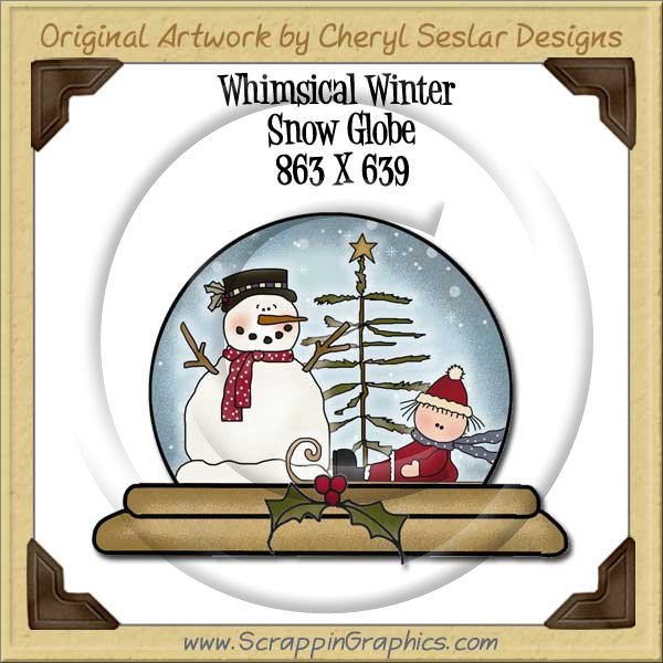Whimsical Winter Snow Globe Single Graphics Clip Art Download - Click Image to Close