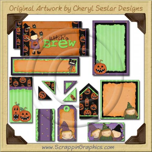 Little Witches Journaling Delights Digital Scrapbooking Graphics Clip Art Download