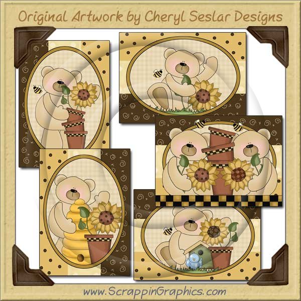 Sunflower Bears Sampler Card Printable Craft Download - Click Image to Close
