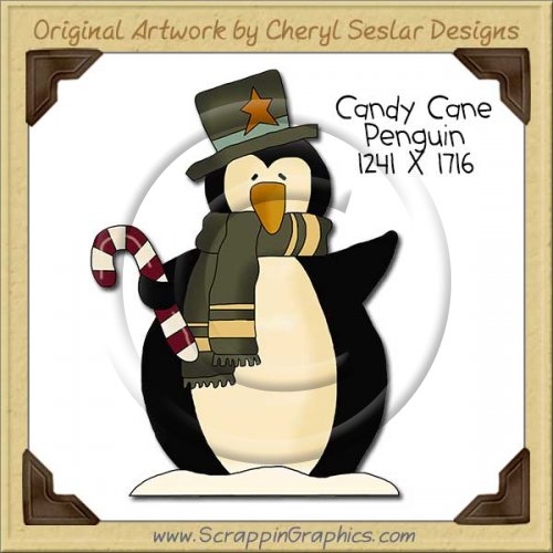 Candy Cane Penguin Single Clip Art Graphic Download