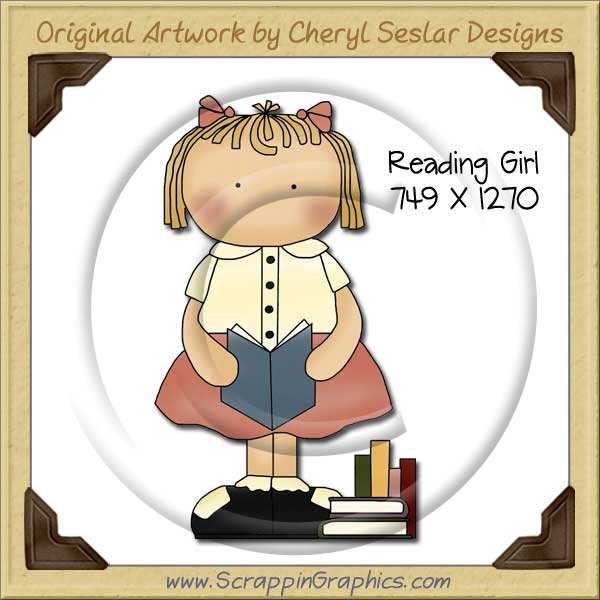 Reading Girl Single Graphics Clip Art Download - Click Image to Close