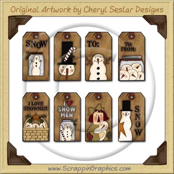 Prim Snowman Tags Collection Printable Craft Download - Click Image to Close