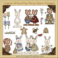 Bunnies & Bear Clip Art Download