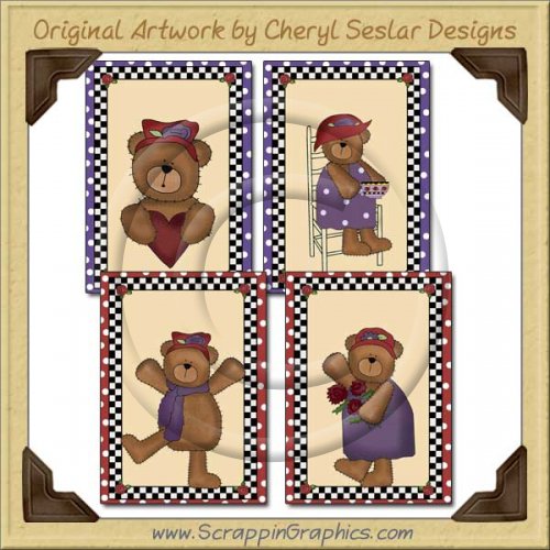 Red Hat Bear Sampler Card Collection Printable Craft Download