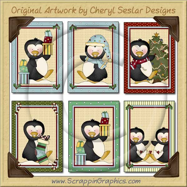 Christmas Penguins Sampler Card Printable Craft Download - Click Image to Close