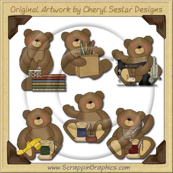 Sewing Bears Collection Graphics Clip Art Download - Click Image to Close