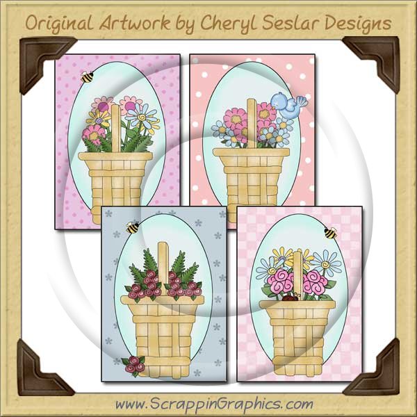 Flower Basket Card Sampler Collection Printable Craft Download - Click Image to Close