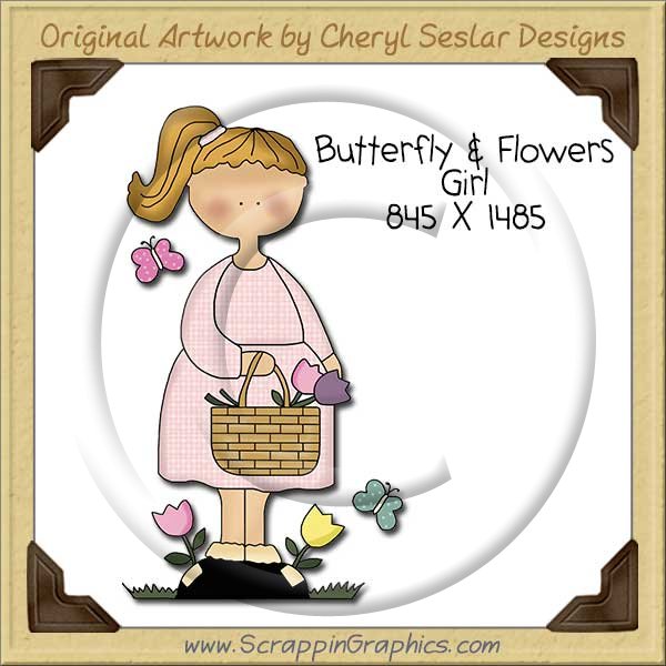 Butterfly & Flower Girl Single Clip Art Graphic Download - Click Image to Close