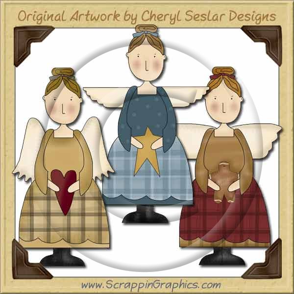 Primitive Angel Trio Collection Graphics Clip Art Download - Click Image to Close