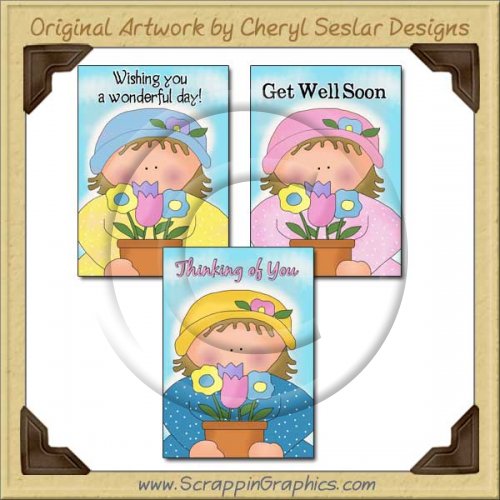 Flowerpot Girls Cards Sampler Printable Craft Download