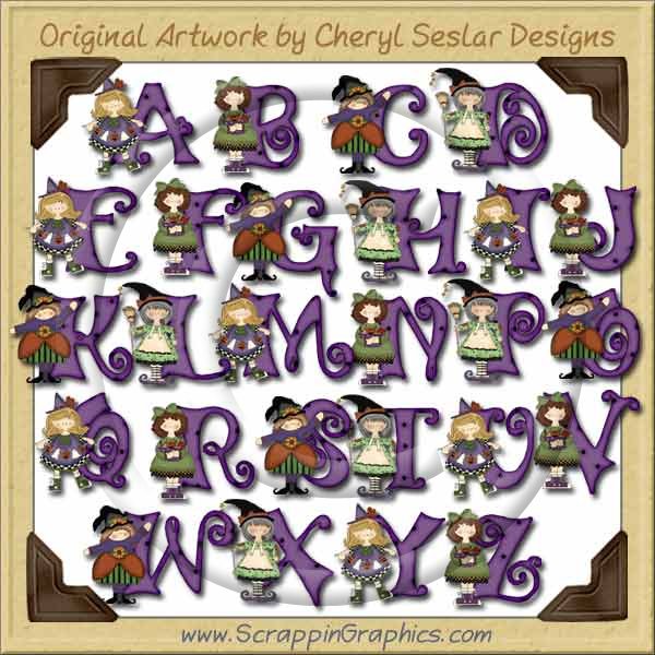 Halloween Gals Alphabet & Numbers Clip Art Download - Click Image to Close