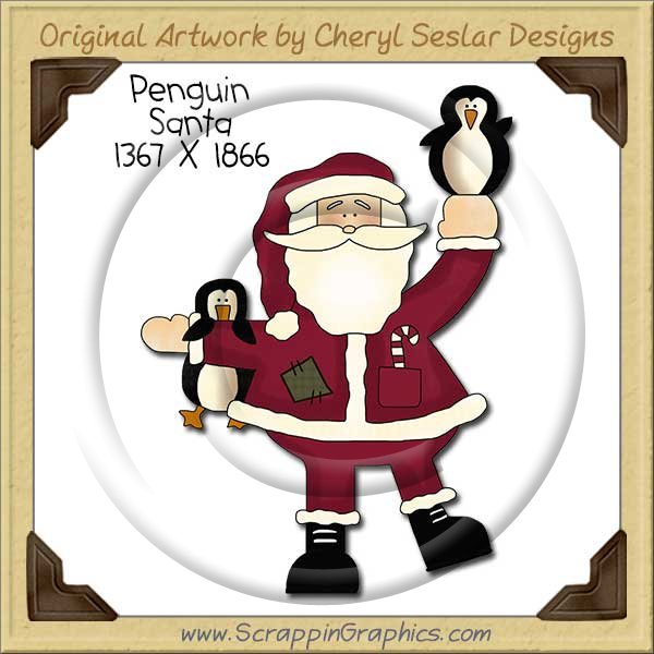 Penguin Santa Single Clip Art Graphic Download - Click Image to Close