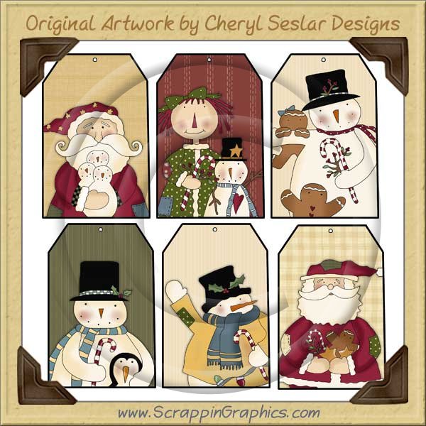 Folk Art Christmas Tags One Collection Printable Craft Download - Click Image to Close