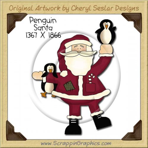 Penguin Santa Single Clip Art Graphic Download