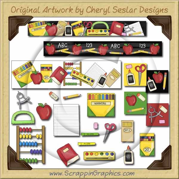 School Supplies Collection Graphics Clip Art Download - Click Image to Close