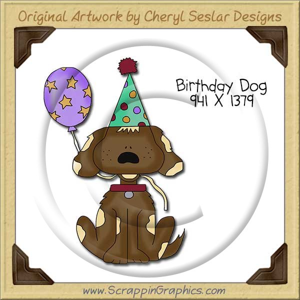 Birthday Dog Single Clip Art Graphic Download - Click Image to Close