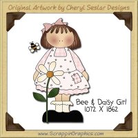 Bee & Daisy Girl Single Clip Art Graphic Download