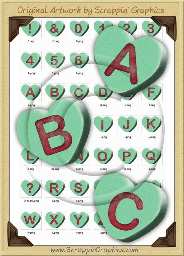 3D Green Conversation Hearts Letters & Numbers Clip Art Graphics - Click Image to Close