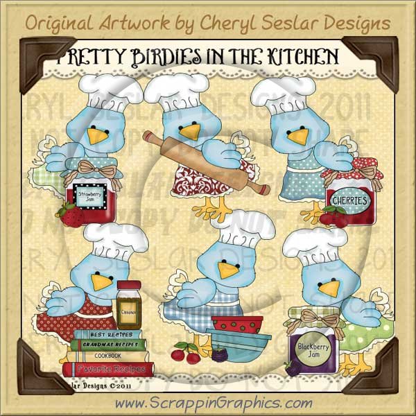 Pretty Birdies In The Kitchen Limited Pro Clip Art Graphics - Click Image to Close