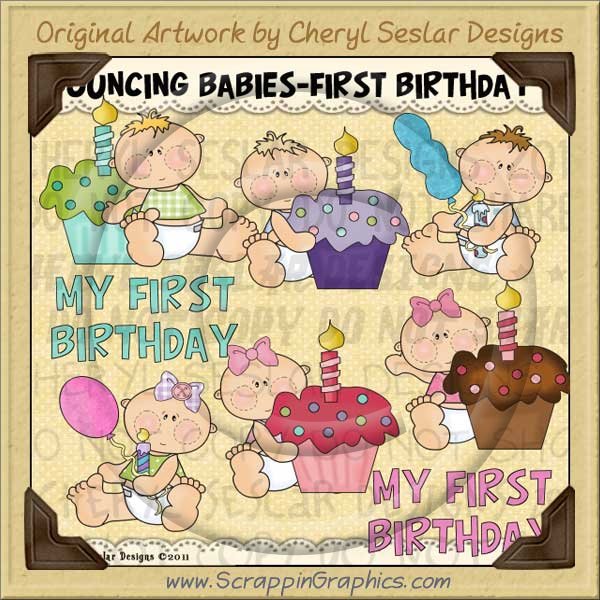 Bouncing Baby First Birthday Limited Pro Clip Art Graphics - Click Image to Close