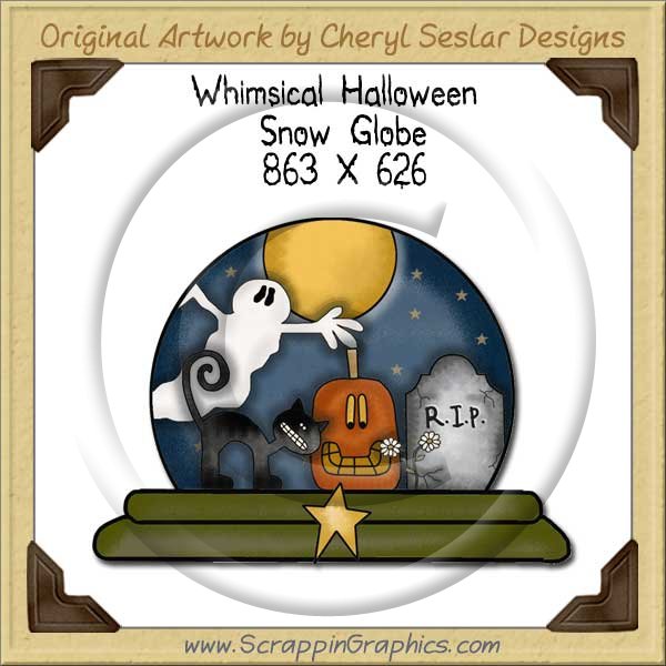 Whimsical Halloween Snow Globe Single Graphics Clip Art Download - Click Image to Close
