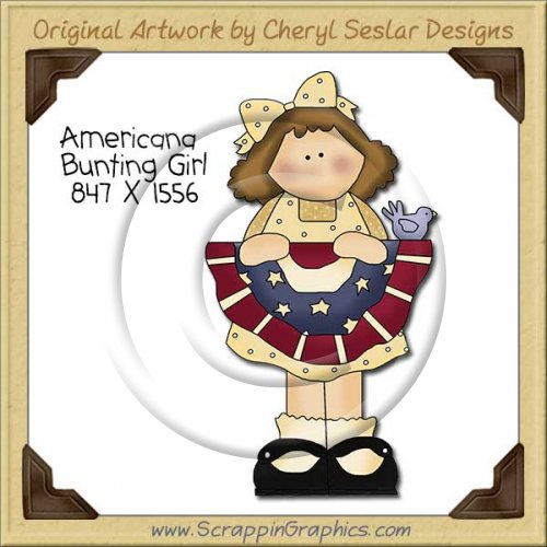 Americana Bunting Girl Single Clip Art Graphic Download