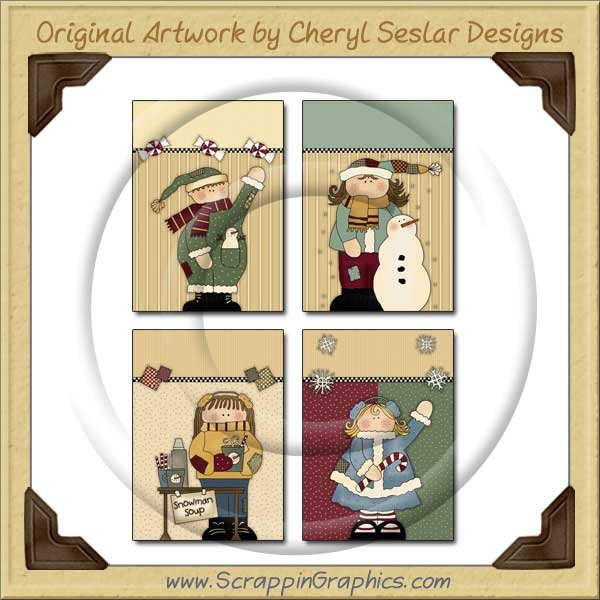 Whimsical Winter Kids Cards Sampler Printable Download - Click Image to Close