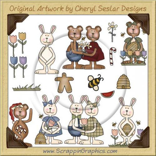 Bunnies & Bear Clip Art Download