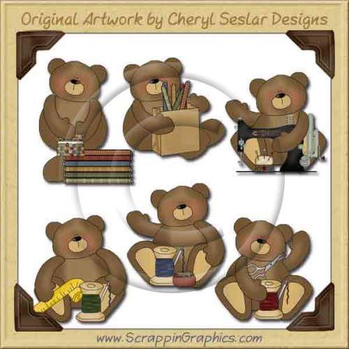 Sewing Bears Collection Graphics Clip Art Download