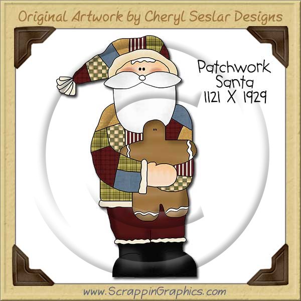 Patchwork Santa Single Clip Art Graphic Download - Click Image to Close
