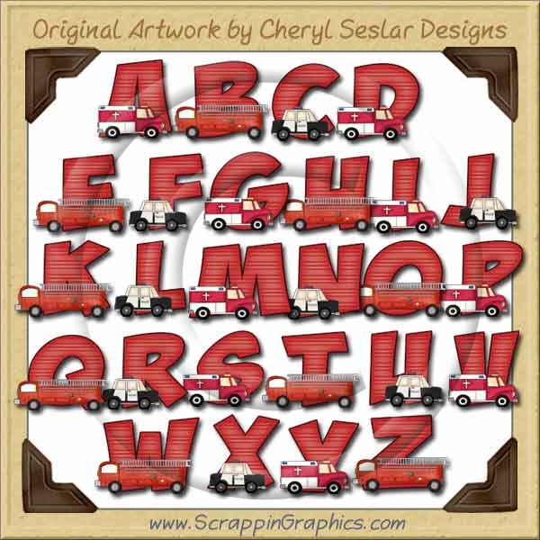 Emergency Vehicles Alphabet & Numbers Clip Art Download - Click Image to Close