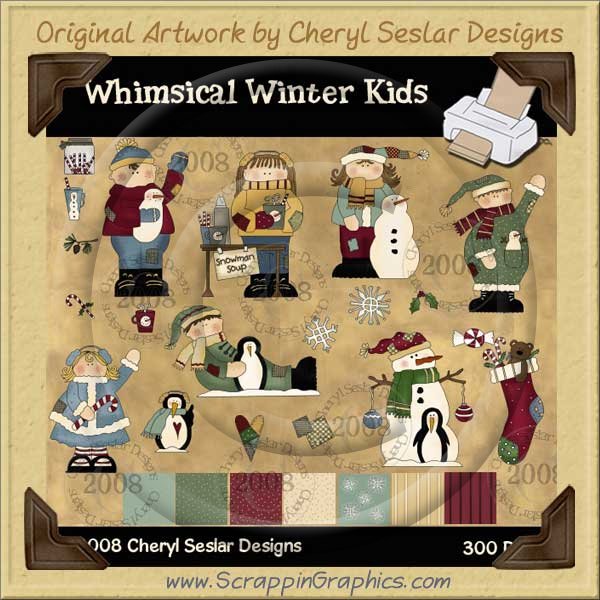 Whimsical Winter Kids Clip Art Graphics Collection - Click Image to Close