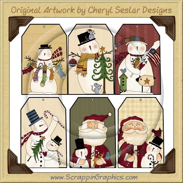 Folk Art Christmas Tags Two Collection Printable Craft Download - Click Image to Close