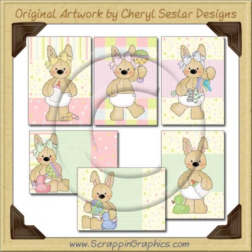 Stuffed Baby Bunny Cards Collection Printable Craft Download
