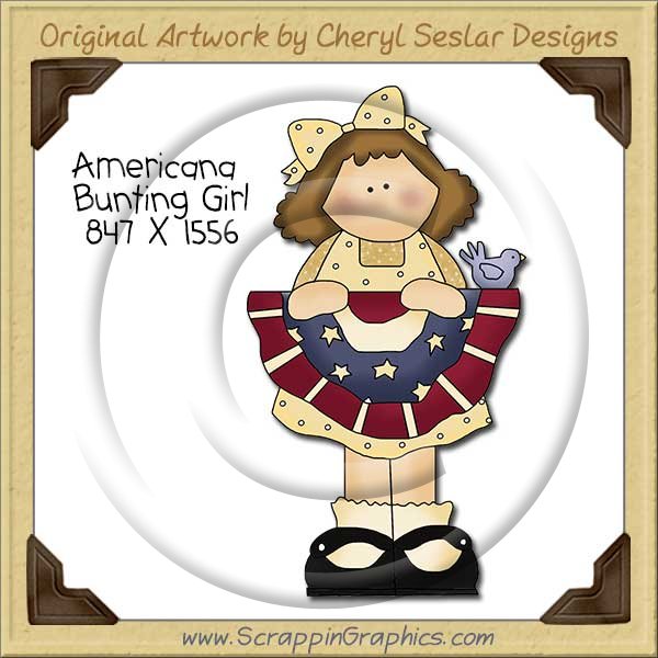 Americana Bunting Girl Single Clip Art Graphic Download - Click Image to Close