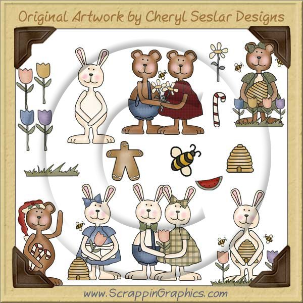 Bunnies & Bear Clip Art Download - Click Image to Close