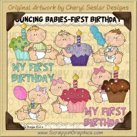 Bouncing Baby First Birthday Limited Pro Clip Art Graphics