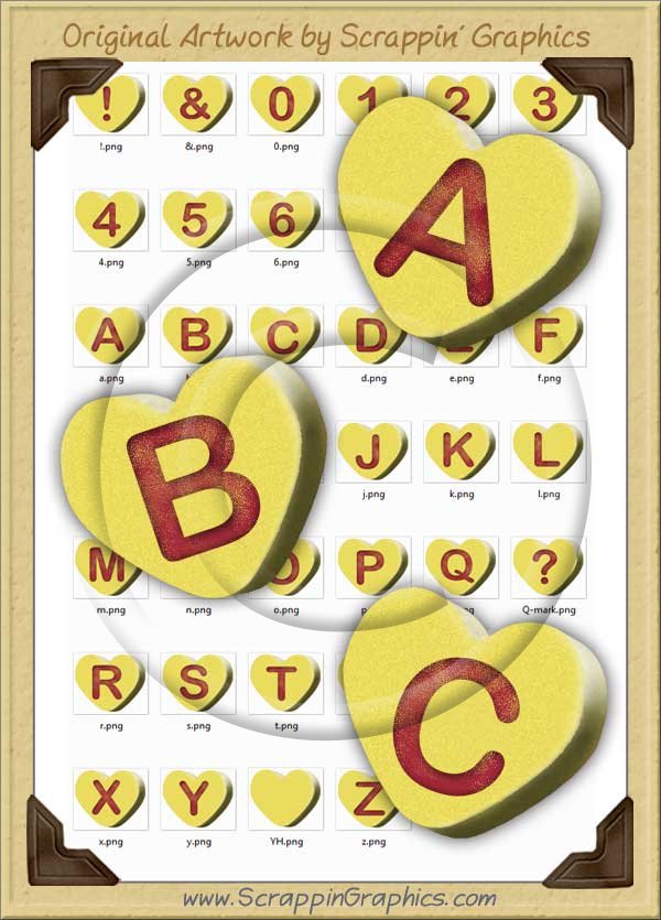 3D Yellow Conversation Hearts Letters & Numbers Clip Art Graphics - Click Image to Close