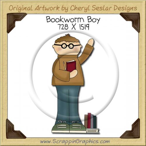 Bookworm Boy Single Clip Art Graphic Download