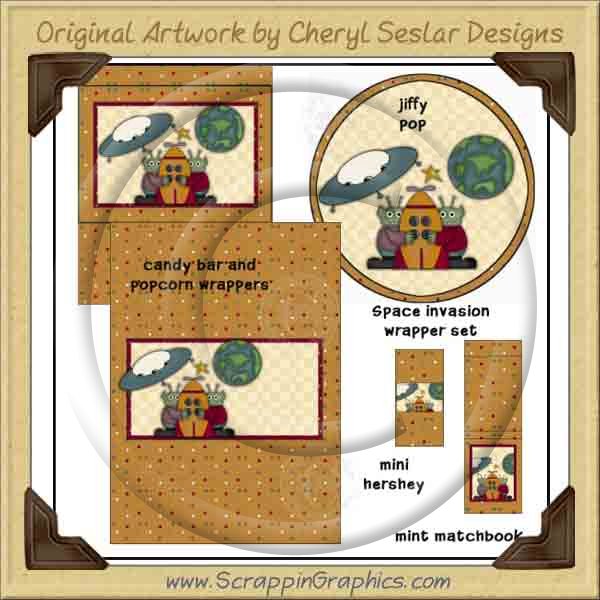 Space Invasion Wrapper Set Printable Craft Collection Graphics C - Click Image to Close