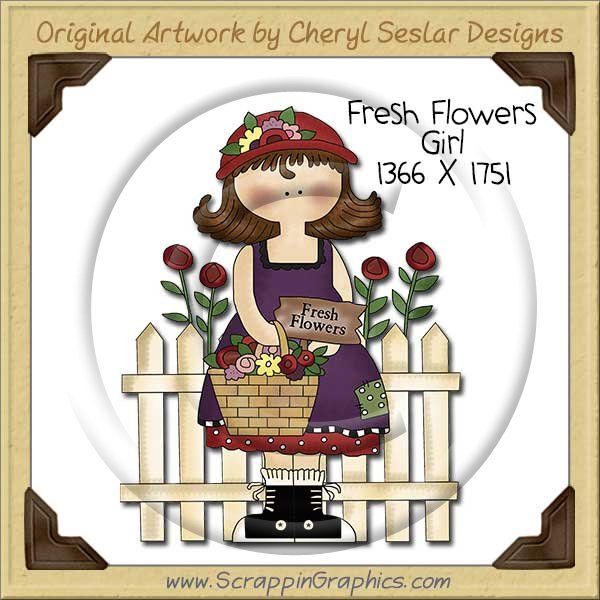 Fresh Flowers Girl Single Clip Art Graphic Download - Click Image to Close