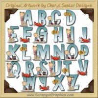 Beach Babies Alphabet & Numbers Clip Art Graphics