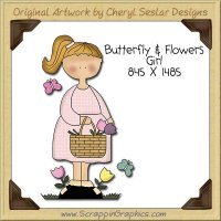 Butterfly & Flower Girl Single Clip Art Graphic Download
