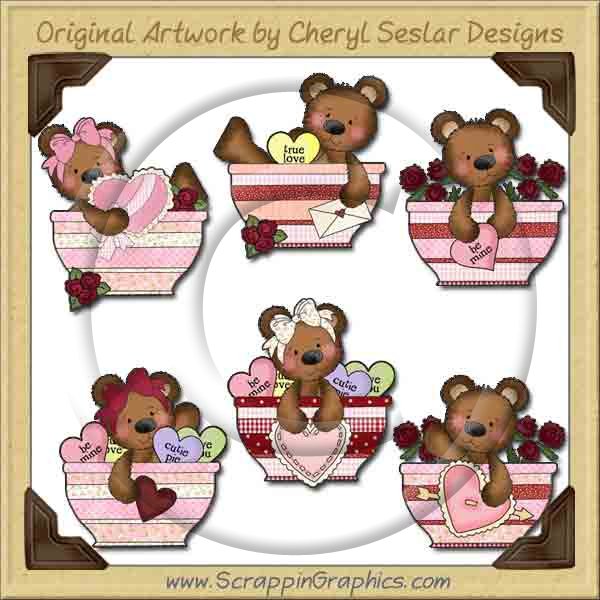 Raggedy Bears Valentine Bowls Graphics Clip Art Download - Click Image to Close
